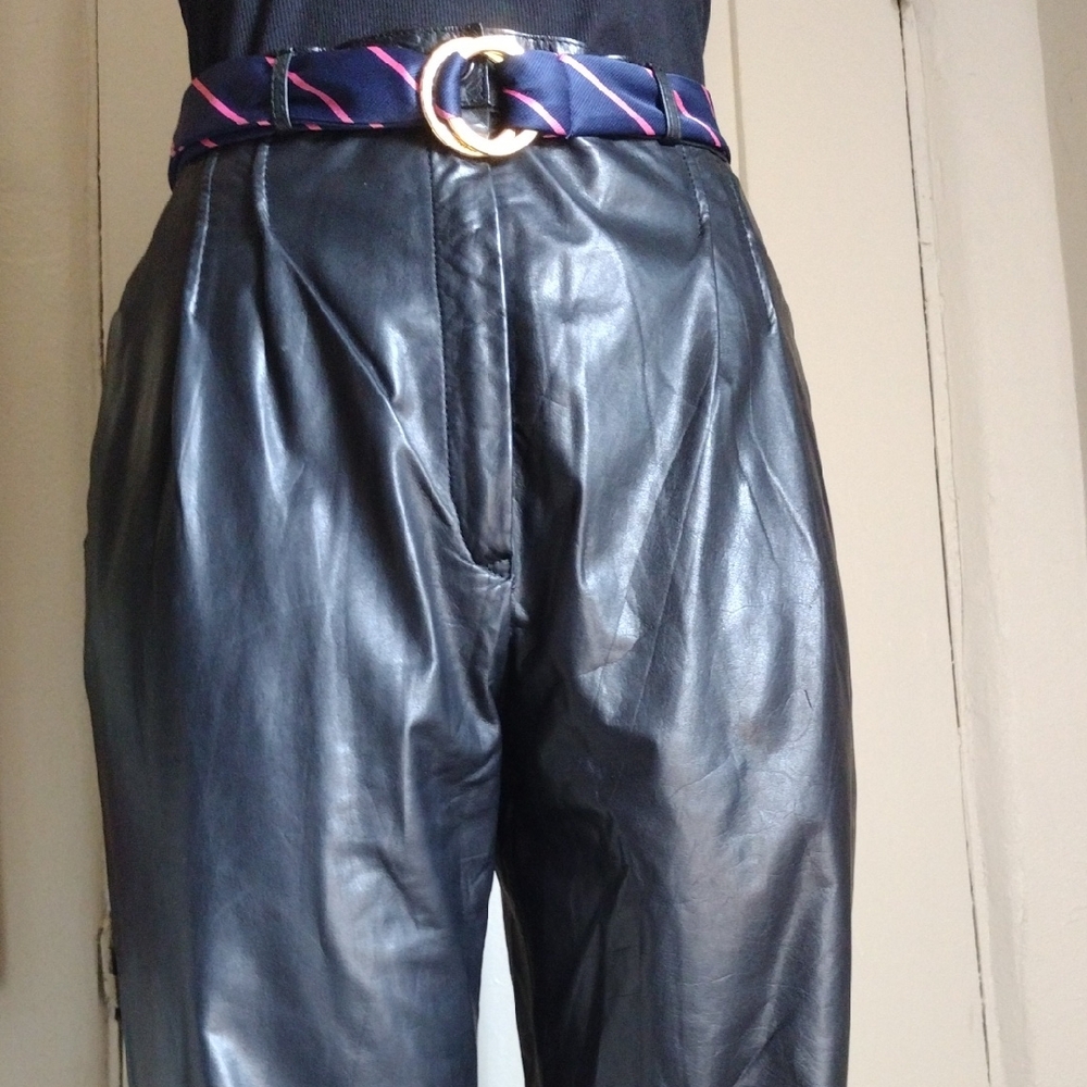 Oleg Cassini  High Waist Vintage  Black Leather Trousers